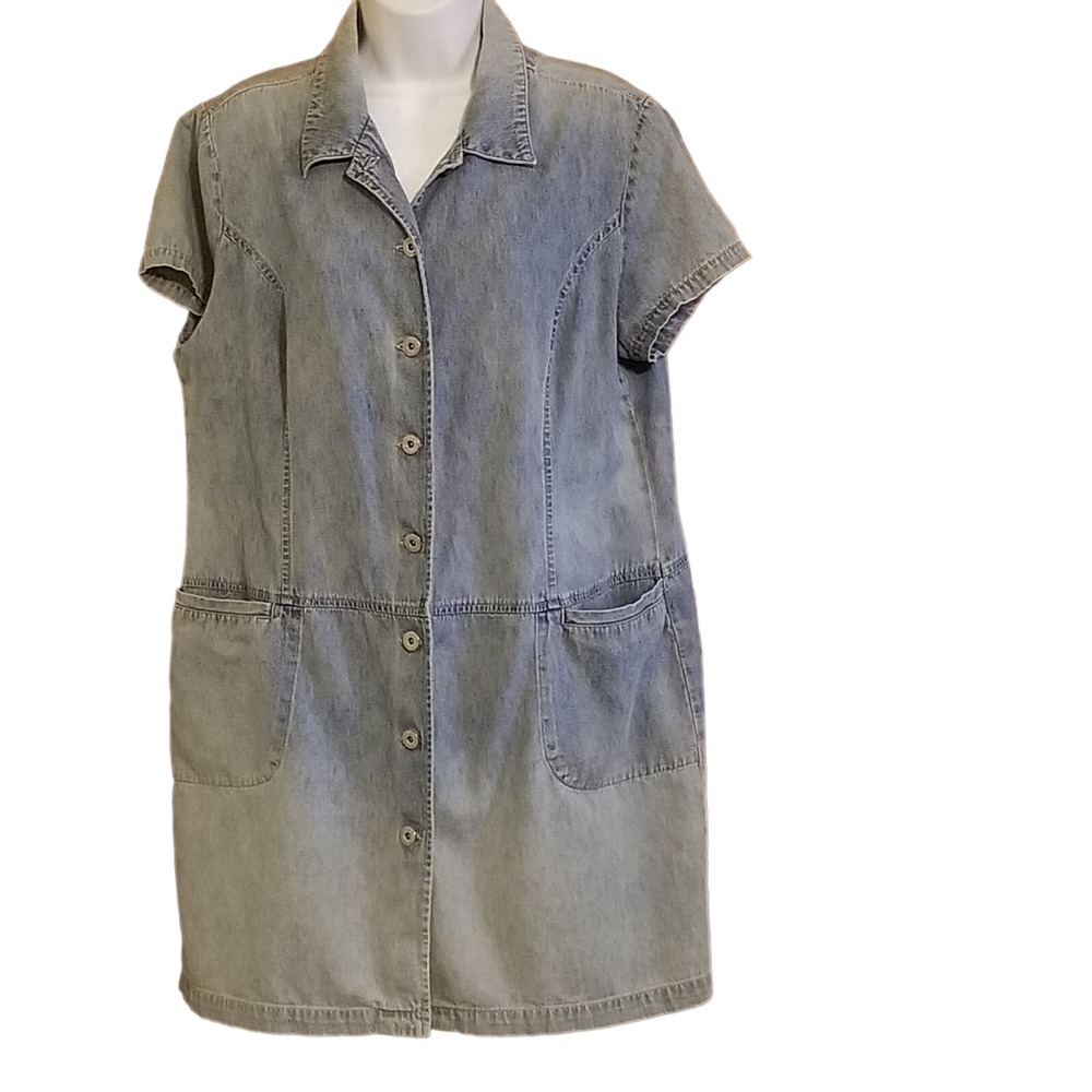Faded Glory Chambray Dress Womens 14 Vintage Button Up Pockets Short